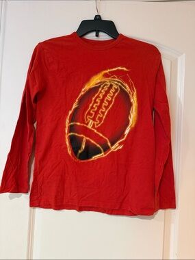 Children’s Place Youth Red Long Sleeve Tee with Flaming Football Graphic XL 14